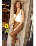 Cargo pants, eco-leather, brown 24550 - Online store - Boutique